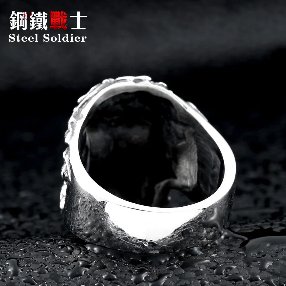 Мужское Винтажное кольцо в стиле панк стальное с изображением солдата черепа и