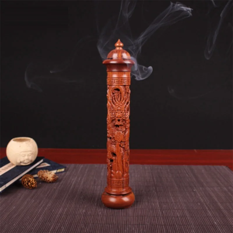 Ebony Sour Twig Wood Carved Dragon Vertical Incense Burner Handmade Censer Aromatherapy Furnace Round Burne | Дом и сад