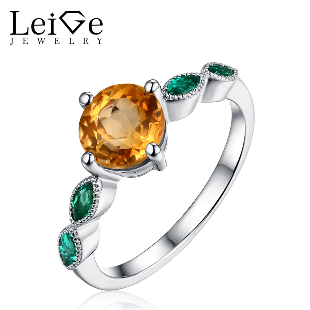 

Leige Jewelry Round Cut Yellow Citrine Ring Natural Gemstone Silver 925 Wedding Ring for Women November Birthstone Fine Jewelry