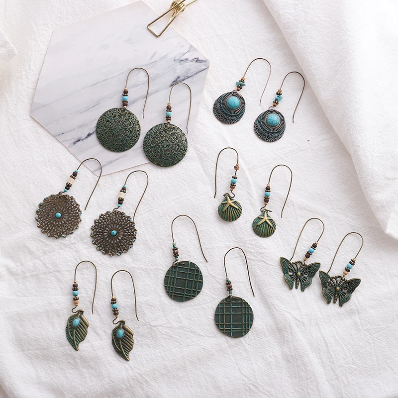 Винтажные этнические полые позолоченные серьги бронзовая фотография Женская