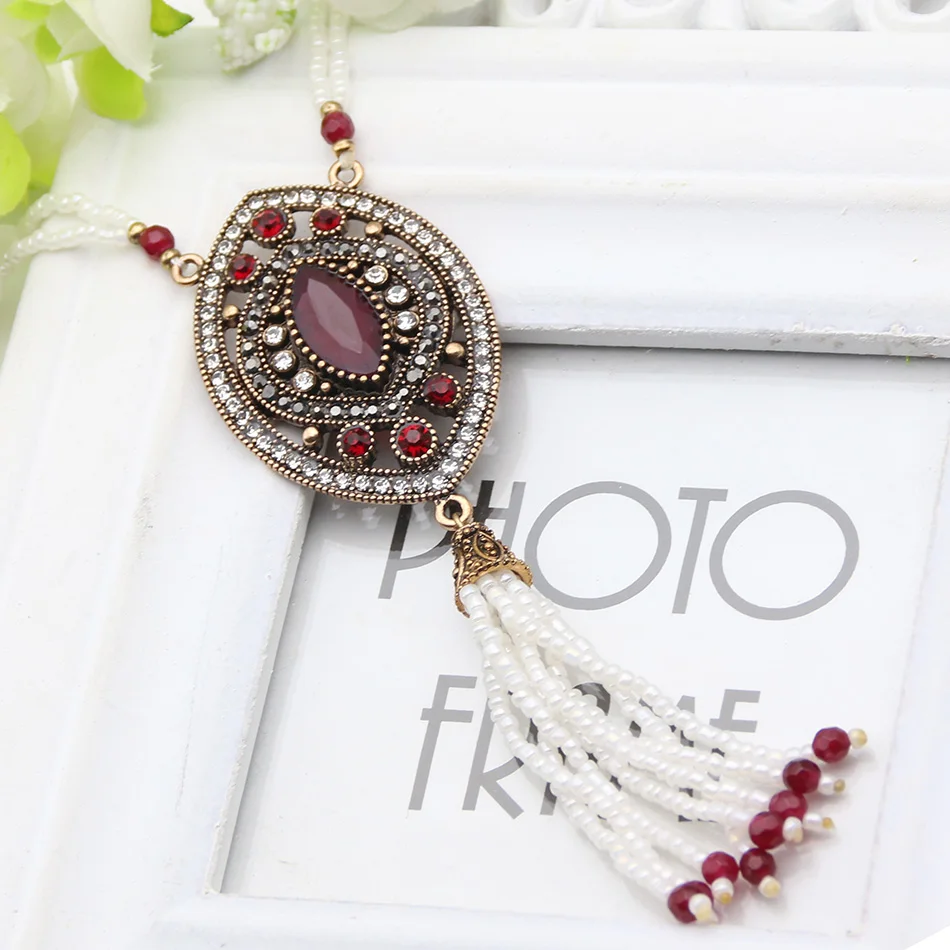 Винтажное длинное ожерелье свитер в турецком стиле с кисточками из смолы полыми