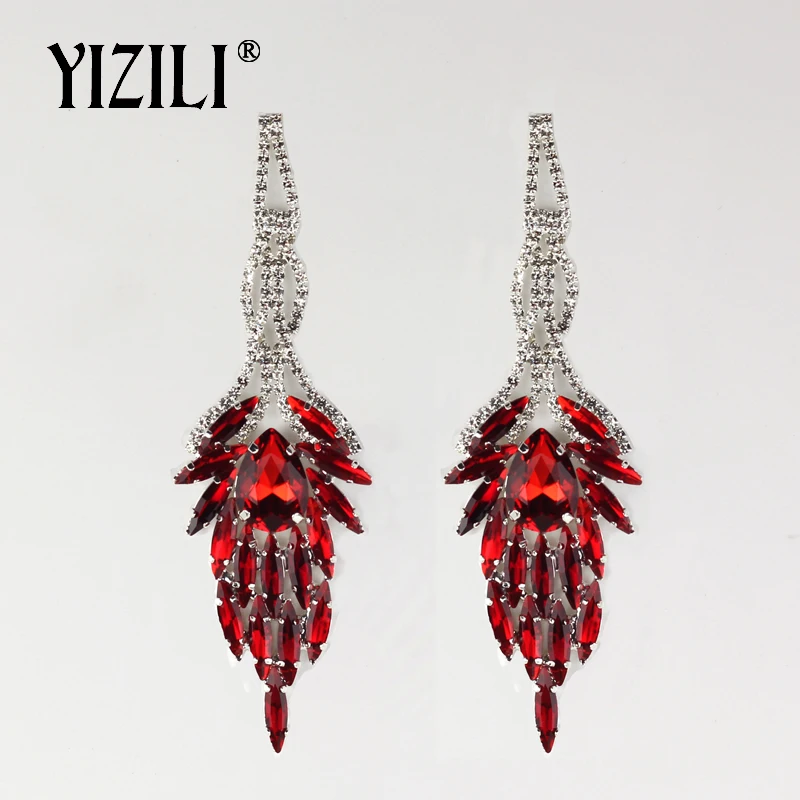 YIZILI Роскошные Длинные массивные висячие серьги зеленые прозрачные стразы серьги для женщин 4 вида цветов выбор Висячие свадебные серьги se075