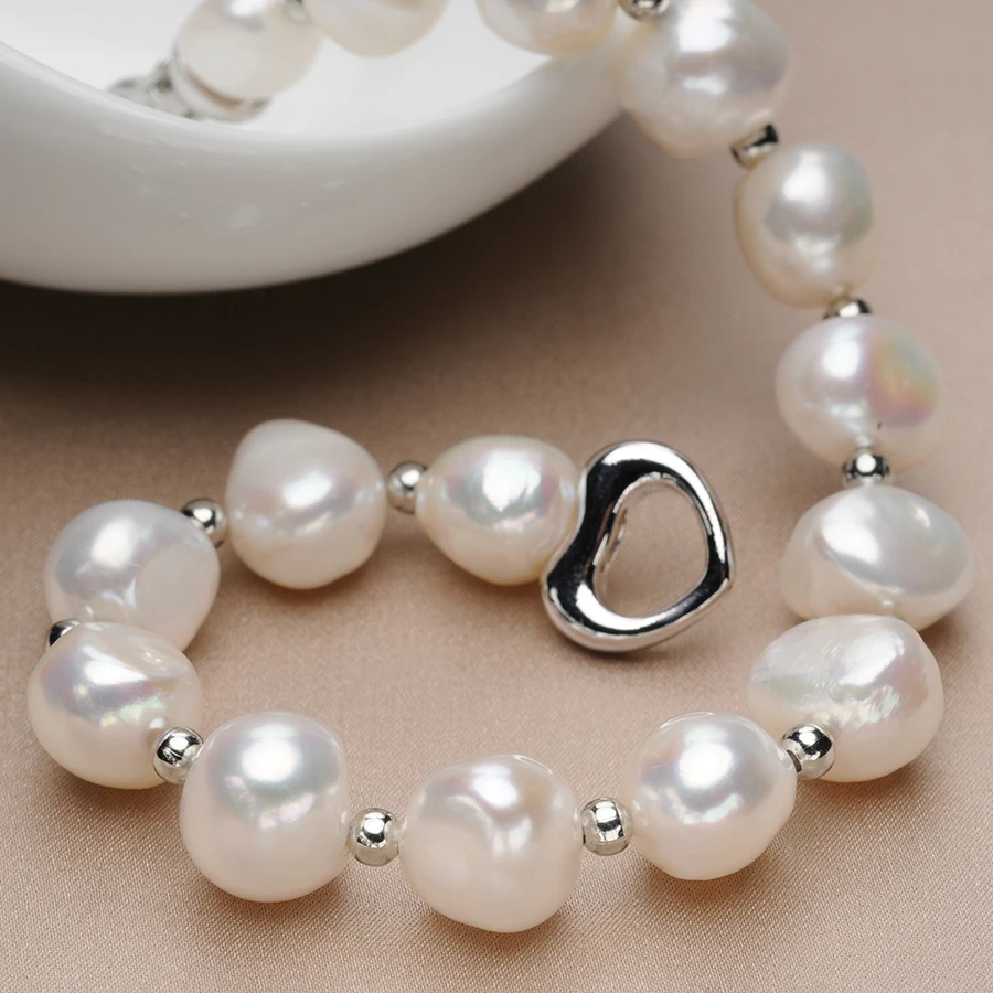 Фейге в стиле барокко 10-11 мм белый натуральный пресноводный жемчуг браслет из