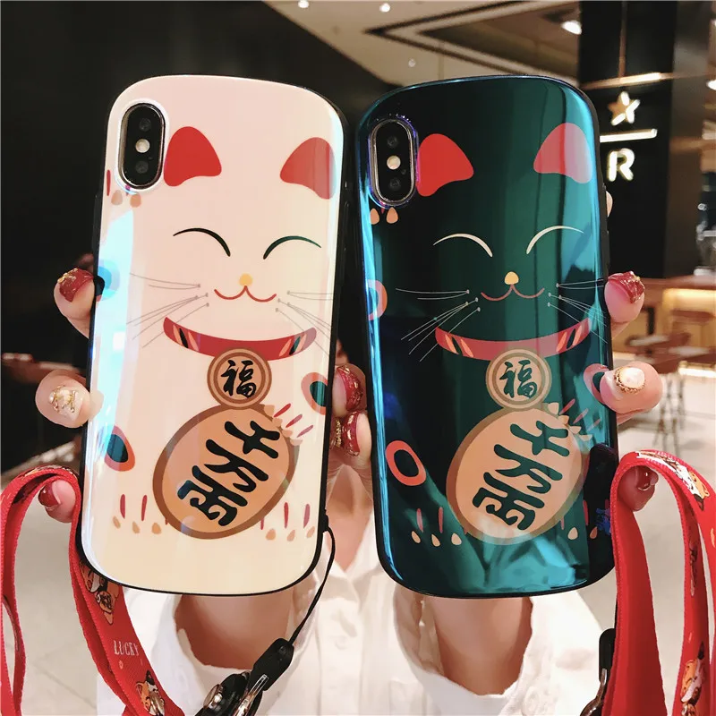 For iphone 11 pro XS max Fortune Cat Shield Case Lucky Soft cover X XR 8 8plus 6 6s 6sp 7 7P Maneki Neko Shell |