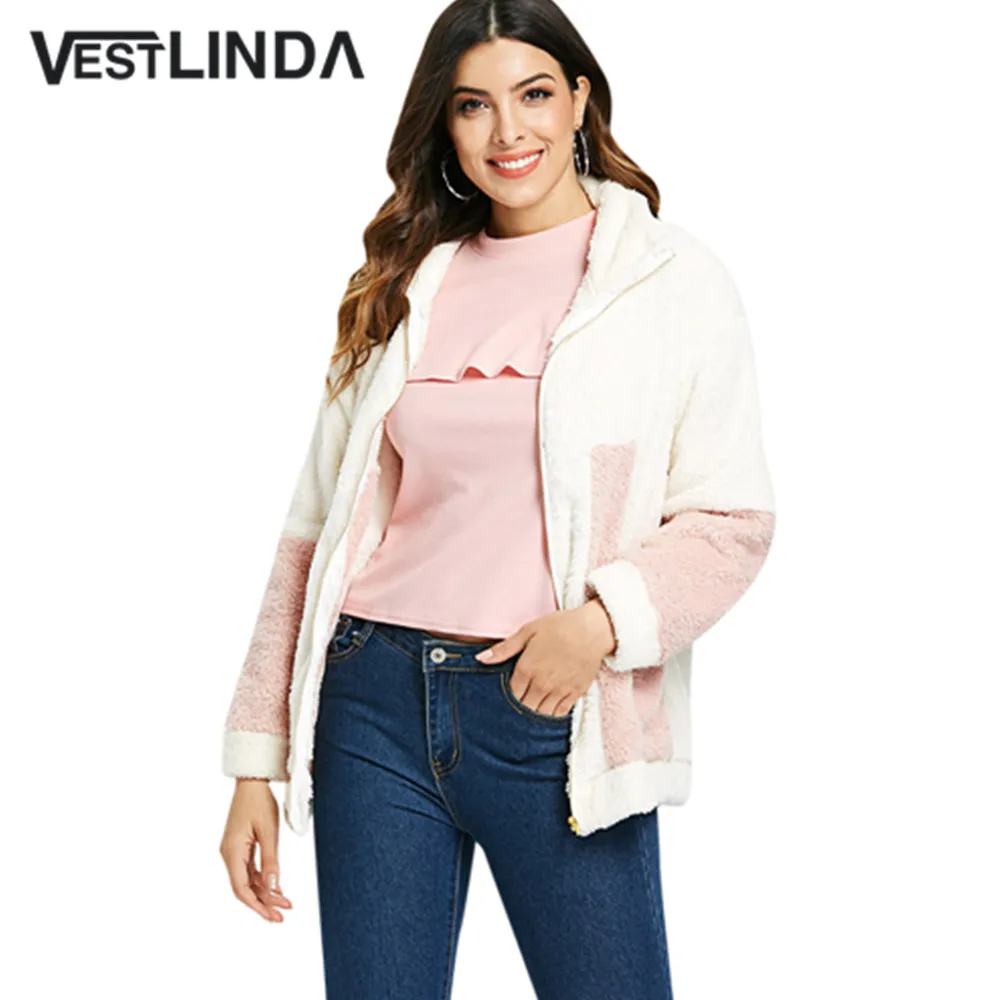 VESTLINDA 2018 зимнее пальто с цветными блоками и карманами женская одежда отложной