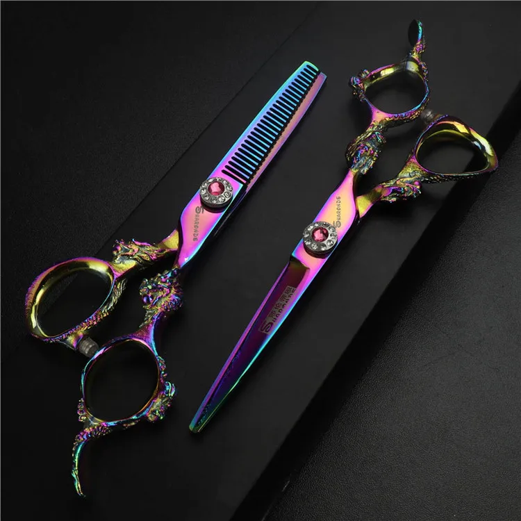 2PC Purple 6 дюймов стрижка Профессиональная парикмахерская ножницы для парикмахерской набор ножницы для стрижки волос филировочные ножницы салонный инструмент - Цвет: 2PC Purple