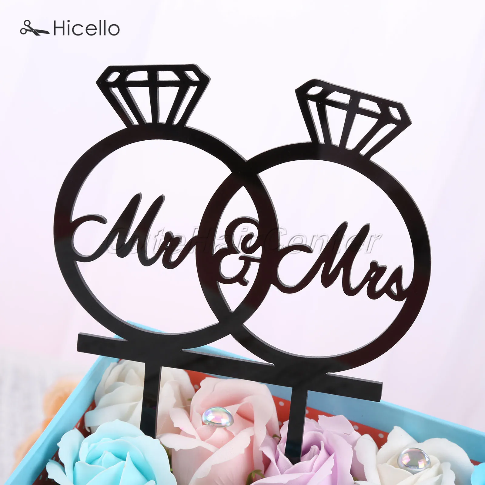 Mr & Mrs торт Топпер бриллиантовое кольцо акрил для свадебной вечеринки