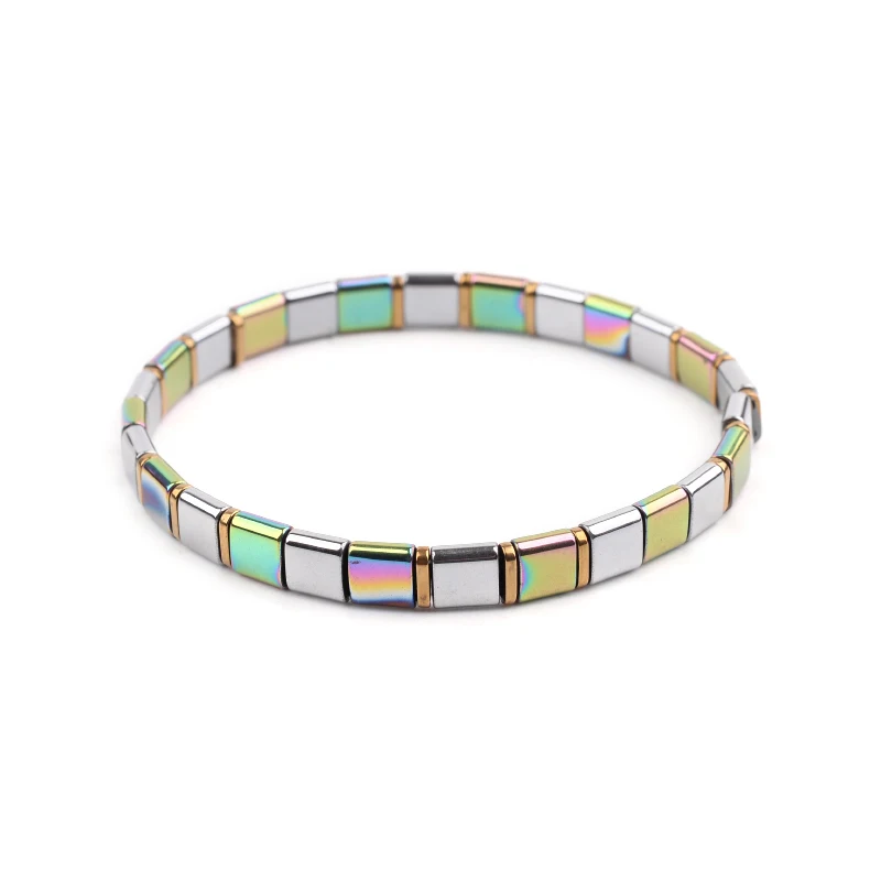 6-Silver Rainbow 28 цветов, богемные браслеты Miyuki для женщин, модные массивные ювелирные изделия в стиле бохо, японские бусины Miyuki Delica Tila, эластичный браслет BC332 - Окраска металла: 6-Silver Rainbow