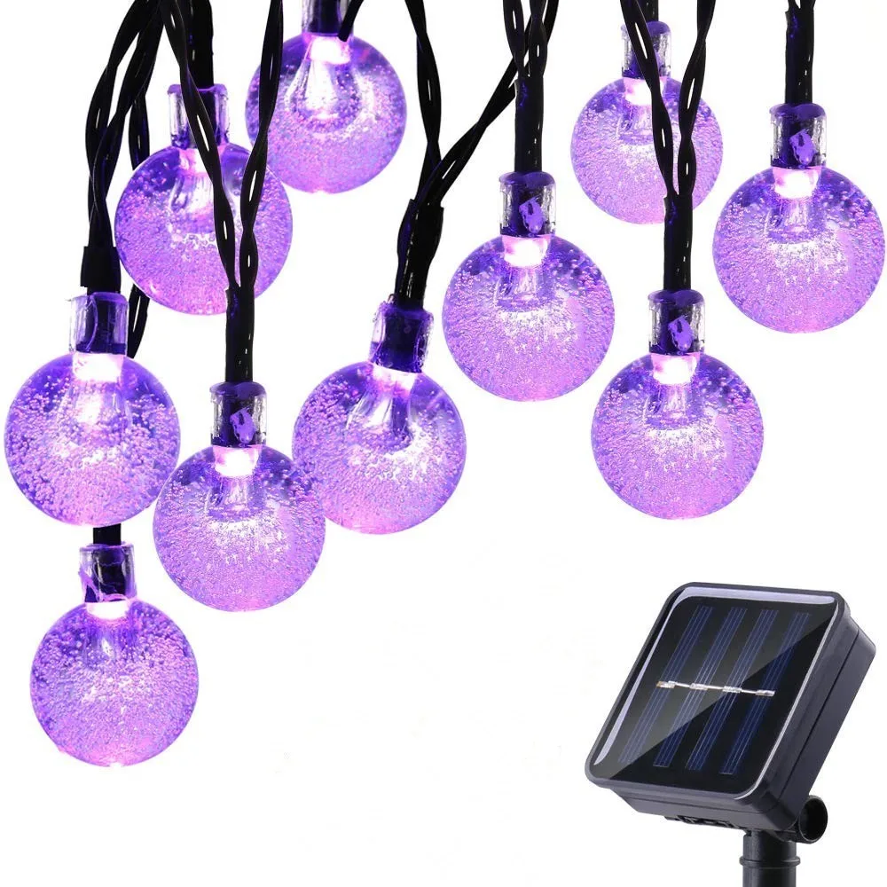 Purple Binval солнечные гирлянды 30Led хрустальный шар гирлянды водонепроницаемый сказочное Освещение для дома, улицы, патио, праздничные украшения - Испускаемый цвет: Purple