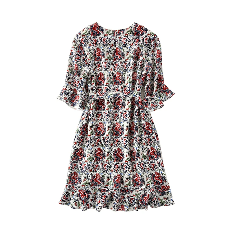 Женская летняя печати dress 2017 рябить подол шелкового dress|silk dress|print dresswomen summer |