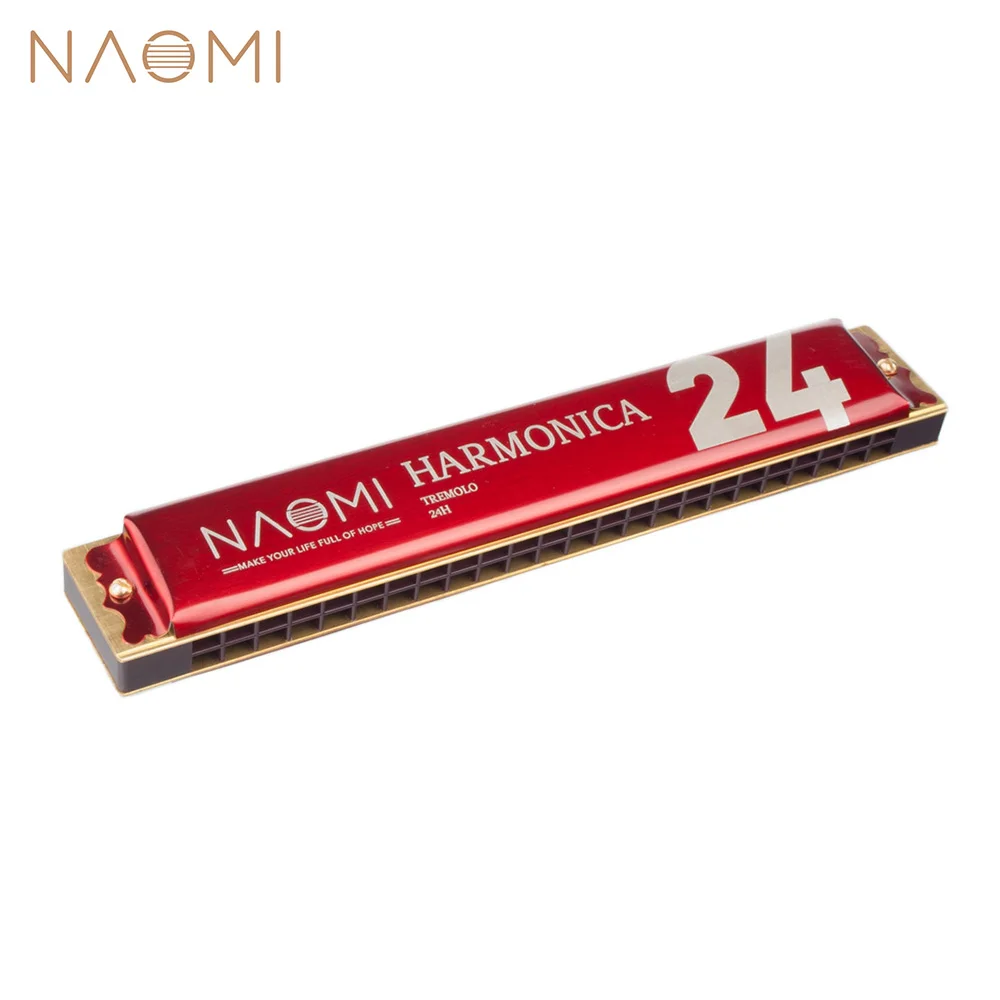 NAOMI 24 Отверстия тремоло Губная гармошка Ключ C из нержавеющей стали рот органа