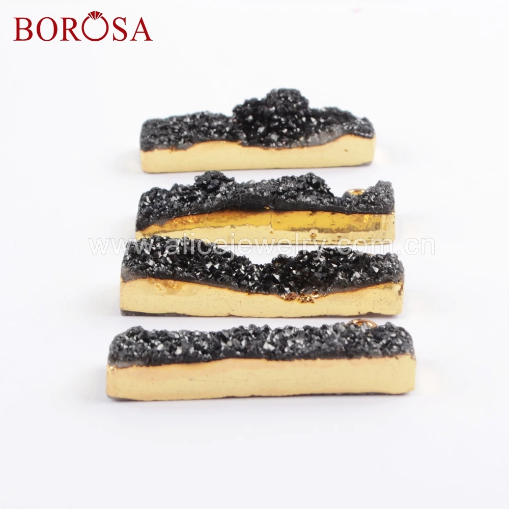 BOROSA оптовая продажа из друзы двойные петли Подвески прямоугольные Золотые