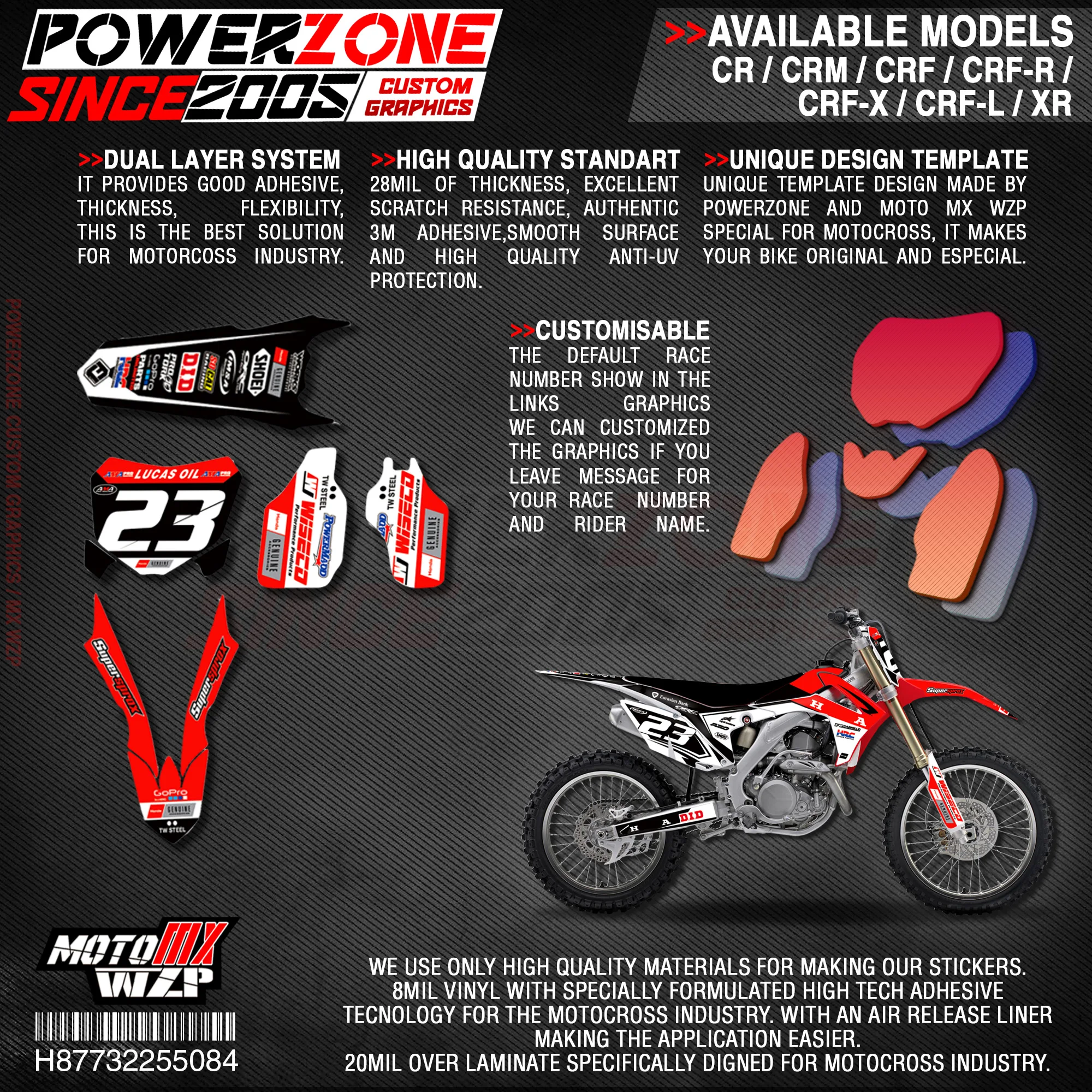 Персонализированные графические фоны PowerZone Team наклейки 3M Набор наклеек для HONDA