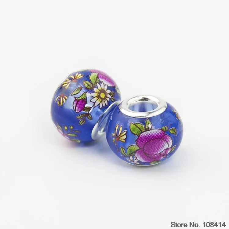 5 шт. разноцветные Круглые Стеклянные Бусины 10 х14 мм|big hole|for pandoraglass beads charms |