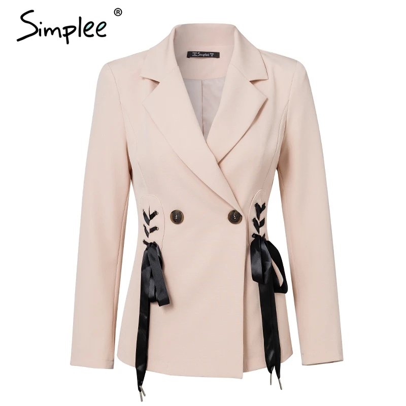 Simplee Осень ПР двубортный костюм пальто элегантный side tie up Прохладный зимняя