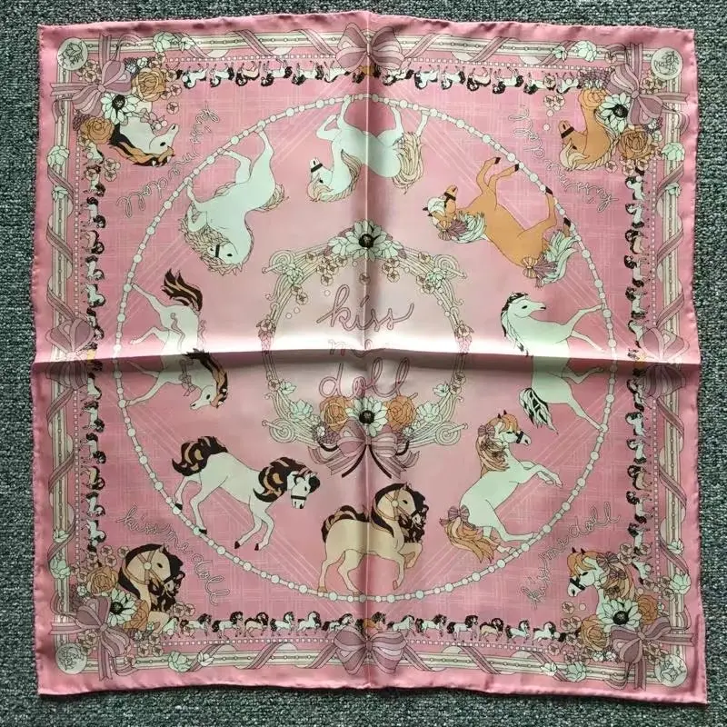 Pink HANSCARF, модный шарф с принтом, шелк, саржа, шейный платок, женские роскошные шарфы и палантины, бандана, небольшой квадратный шелковый шарф для женщин - Цвет: Pink