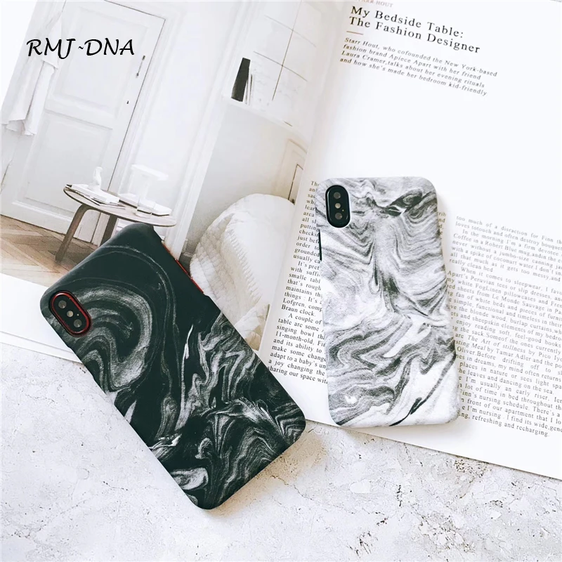 RMJ DNA черно белый матовый нескользящий мраморный чехол для телефона iphone X 10 PC