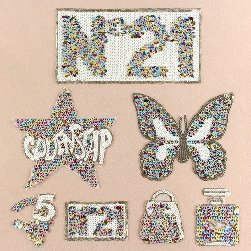 

DIY Embroidered patches for clothing Color butterfly badge applique sequins patch accessories Label patchwork Shirt accessories