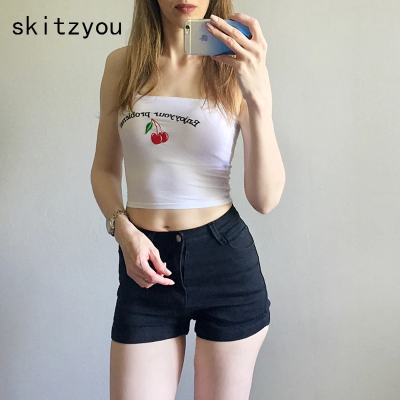 Женский укороченный топ без бретелей skitzyou белый черный хлопковый с тонкой