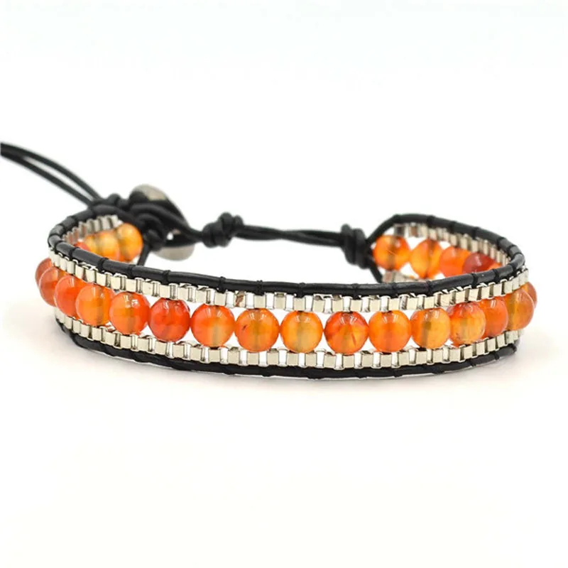 6 мм круглый камень кожаный браслет с бусинами обёрточная бумага один оптовая