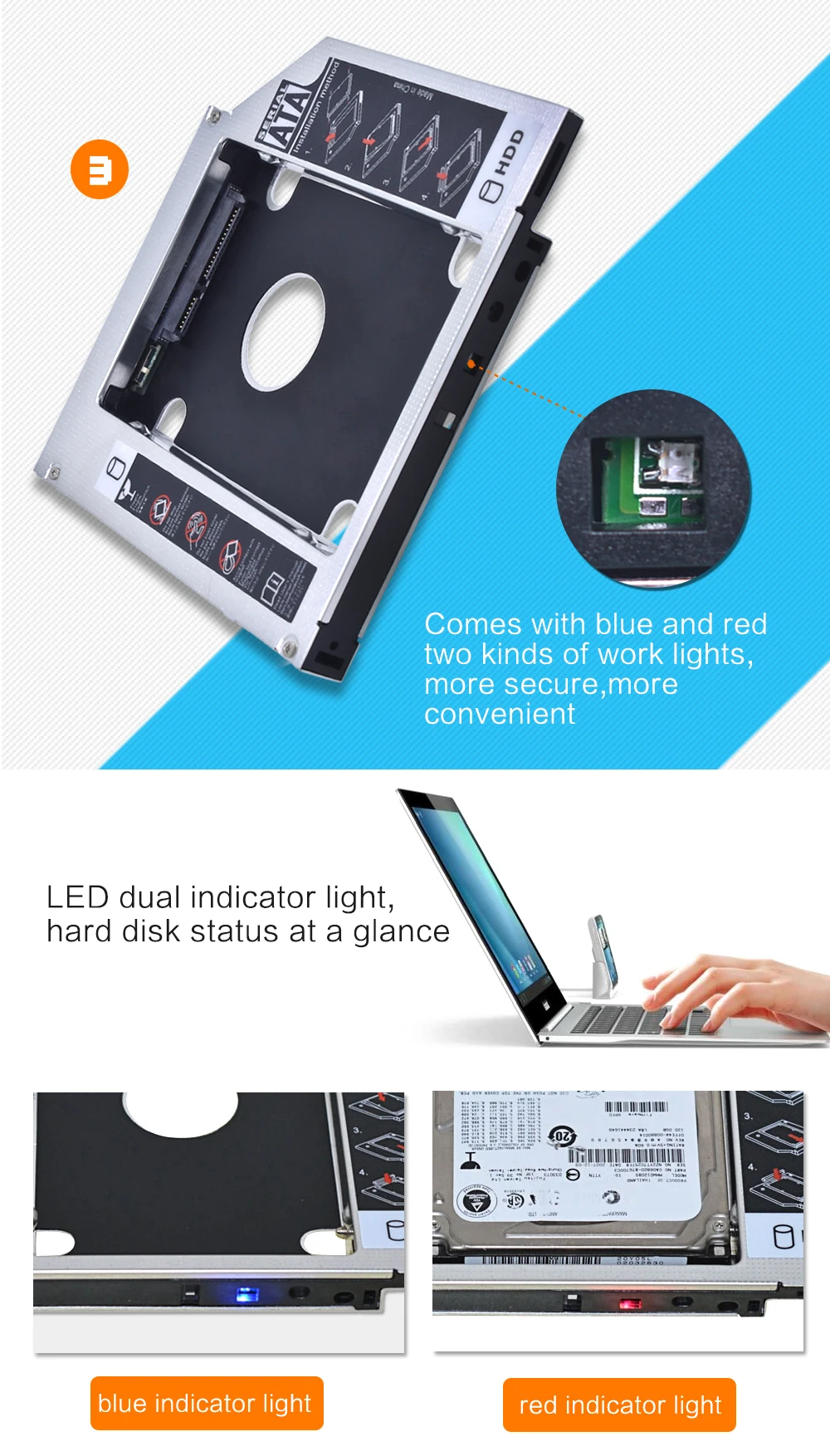 TISHRIC Алюминий 2nd HDD Caddy 12,7 мм SATA 3,0 Optibay коробка для жесткого диска корпус DVD адаптер 2,5 SSD 2 ТБ для ноутбука CD-ROM