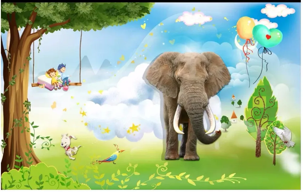Custom photo wallpaper 3d for walls 3 d Fresh children's paradise elephant mural beautiful room murals | Обустройство дома