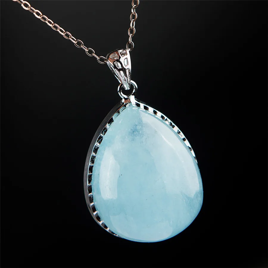 Настоящий естественный океанский голубой драгоценный камень Стерлинговое серебро женщин капля воды мода обаяние подвеска 36x25x15мм.