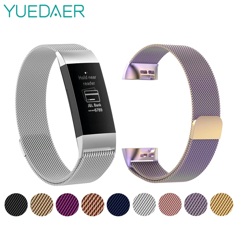 Yuedaer магнитный с миланским плетением петля ремешок для Fitbit Charge 2 металлические браслеты из нержавеющей стали для Fitbit Charge 3 браслета