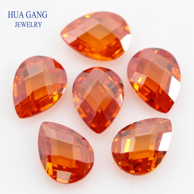 Orange CZ Stone Pear Shape Double CheckerBoard Synthetic Gems Cubic Zirconia For Jewelry 3x5~13x18mm Wholesale Free Shipping | Украшения и