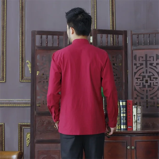 Летняя Новинка красная Китайская традиционная Мужская рубашка с