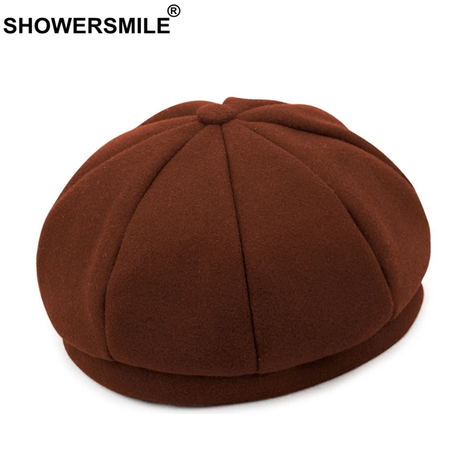 SHOWERSMILE женские береты шапки Серая шерстяная шапка женская мода восьмиугольная однотонная Кепка художника зимняя теплая мягкая Высококачественная шапка для художника