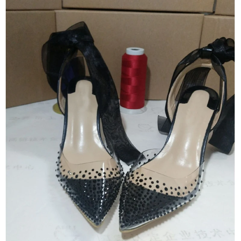 Элегантная обувь женская из прозрачного ПВХ со стразами женские летние туфли