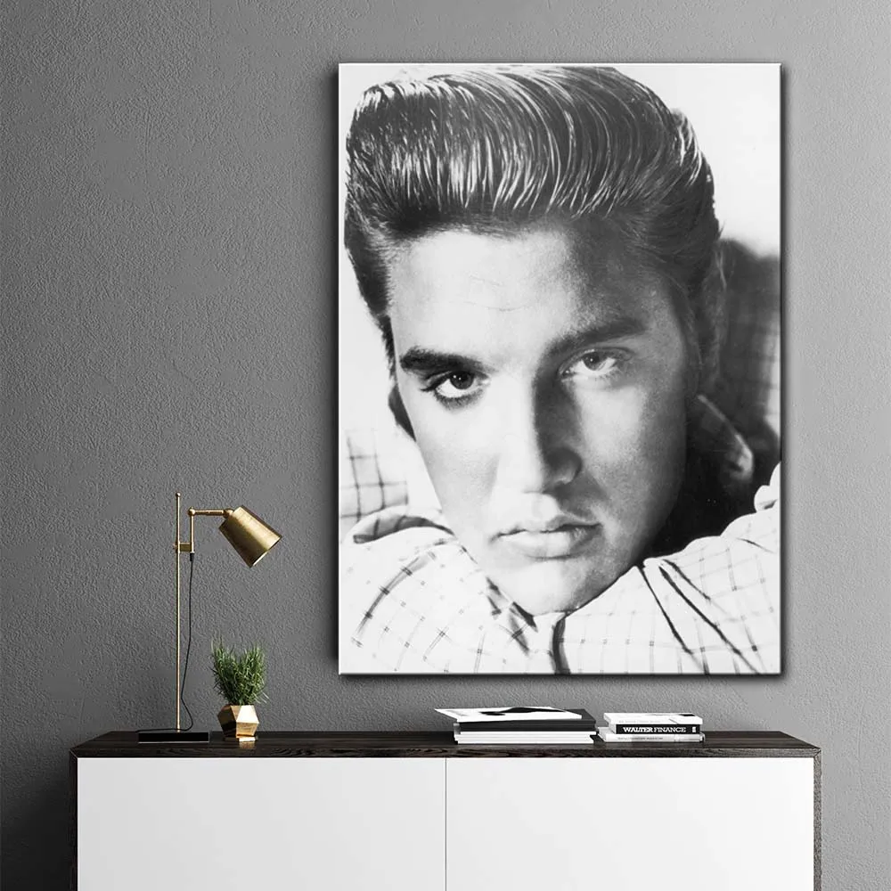 Черно белый портретный плакат Elvis Presley Настенная картина холст Художественная