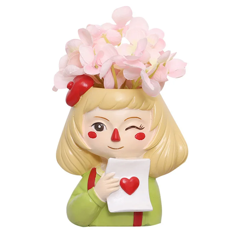 new style fleshy flower pot creative ins cute cartoon girl succulent resin potted Office living room Home Decoration ornaments | Дом и сад