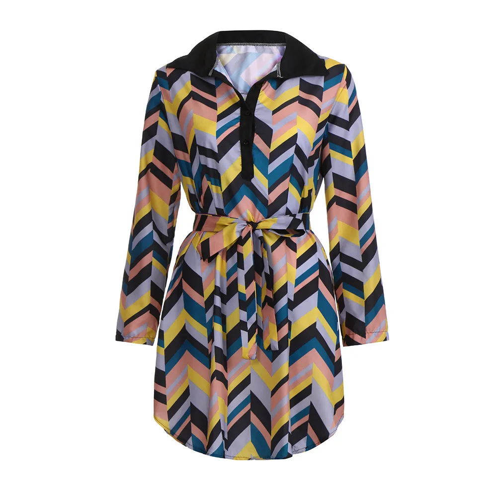 Женское шифоновое платье-рубашка с длинным рукавом Повседневные Вечерние платья