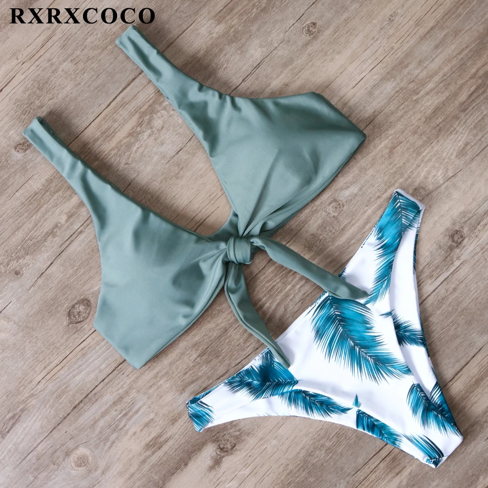 RXRXCOCO Бандажное бикини, купальник с принтом, женский купальник, Одноцветный, с вырезами, купальный костюм, низкая талия, бикини с подкладкой, пуш-ап, Badpa