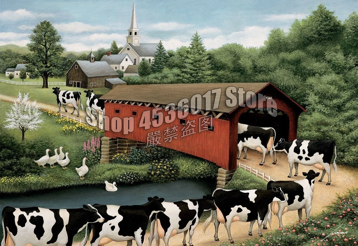 

5D DIY Diamond Embroidery Cows Animals Farm Bridges Diamond Mosaic Full Drills Diamond Painting Kit Home Decor Gift Christmas