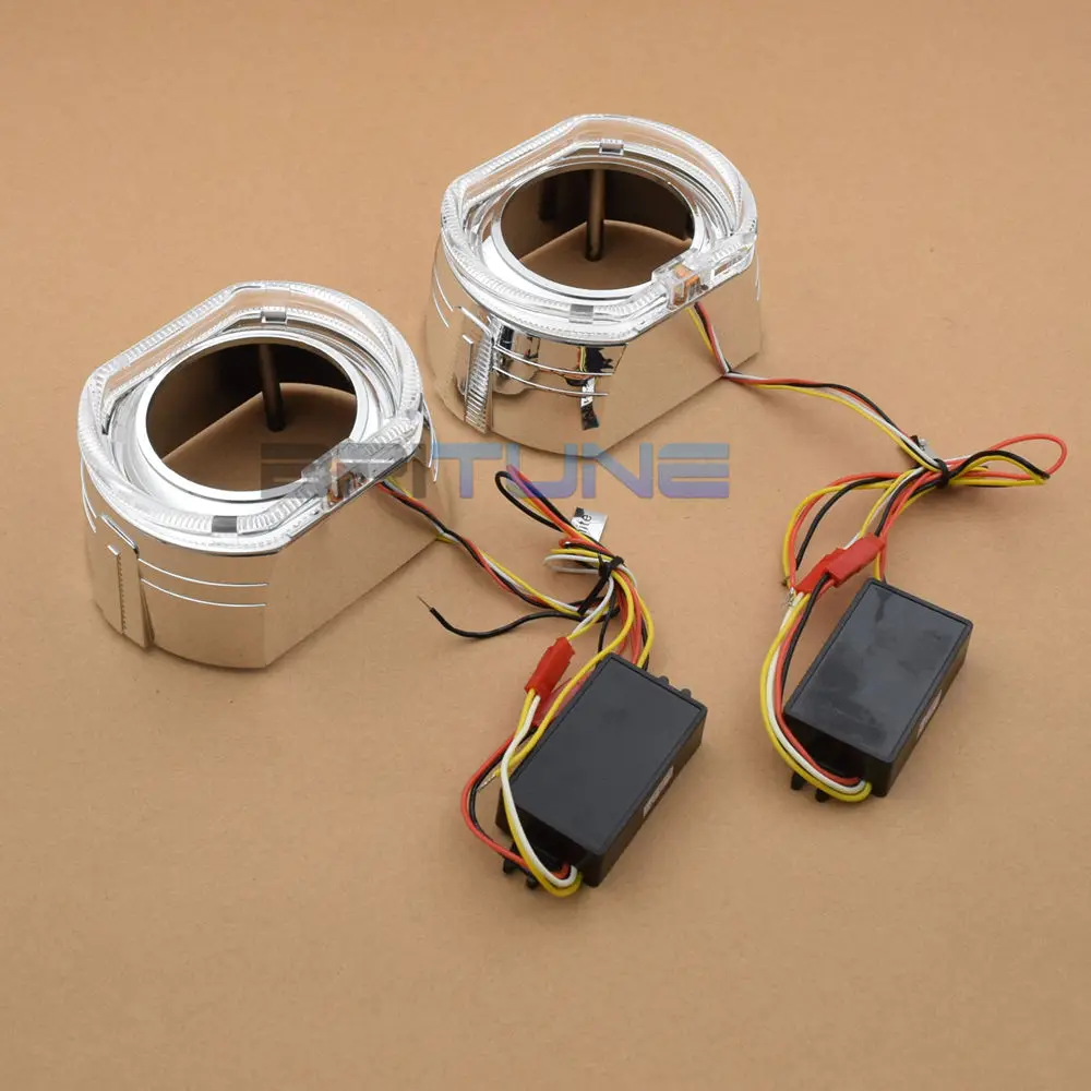 Хромированные Серебристые кожухи маски колпаки для H1 Mini 2,5 ''WST проекторы объектив W/светодиодный DRL ангельские глазки Halo поворотники крышка