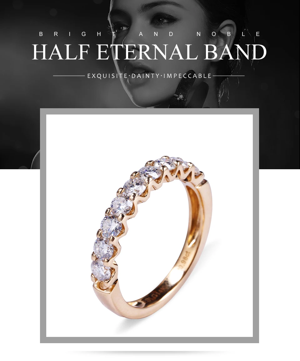 Обручальное кольцо EDI Half Eternal из розового золота 14 к, кольцо с бриллиантами для женщин 0,9 cttw Brilliant Eternity