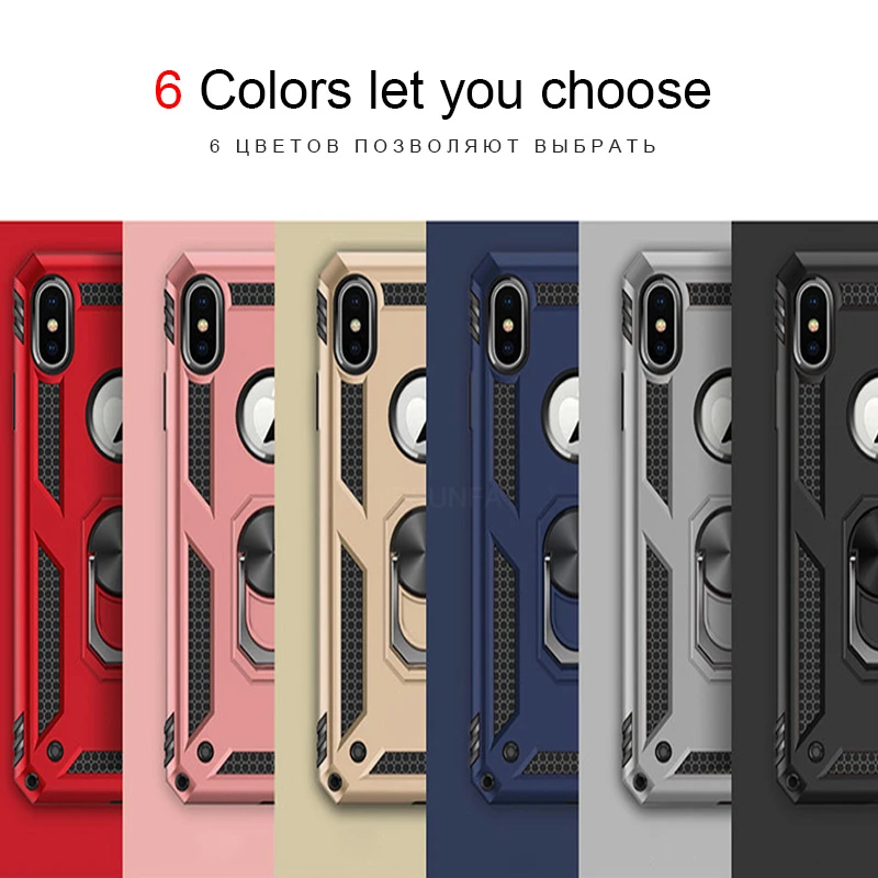 Luxury Shockproof Armor Magnetic Case For IPhone 7 6 6s 8 Plus Bumper Cover X XS Max XR Car Holder Ring Silicone |