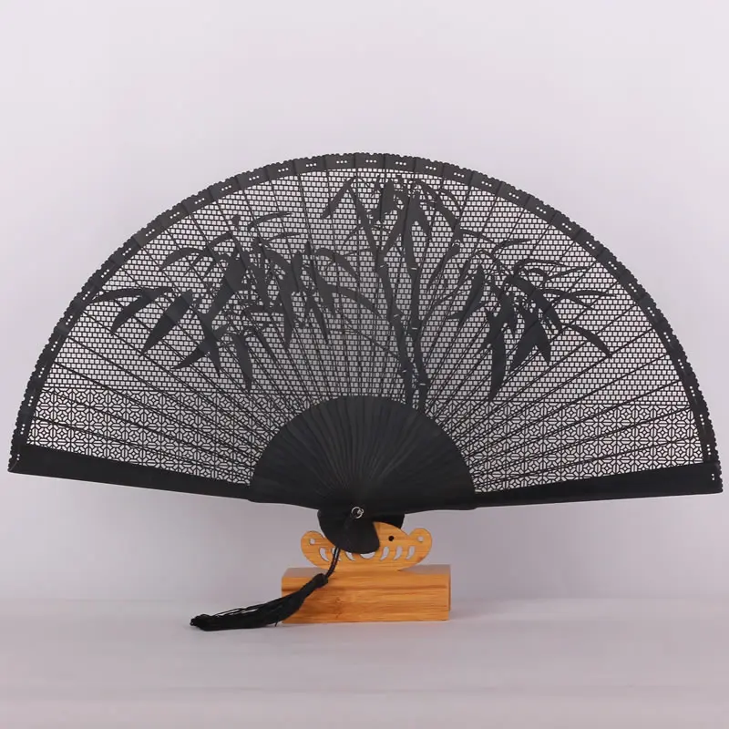 Китайский веер из бамбука в японском стиле складной резной черный подарок для