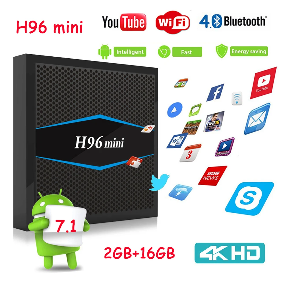 H96 Android 7 1 ТВ Box Мини Amlogic S905W 2 ГБ 16 BT 4 0 г/5 г Двойной Wi Fi H.265 К Smart коробка мини youtube Media