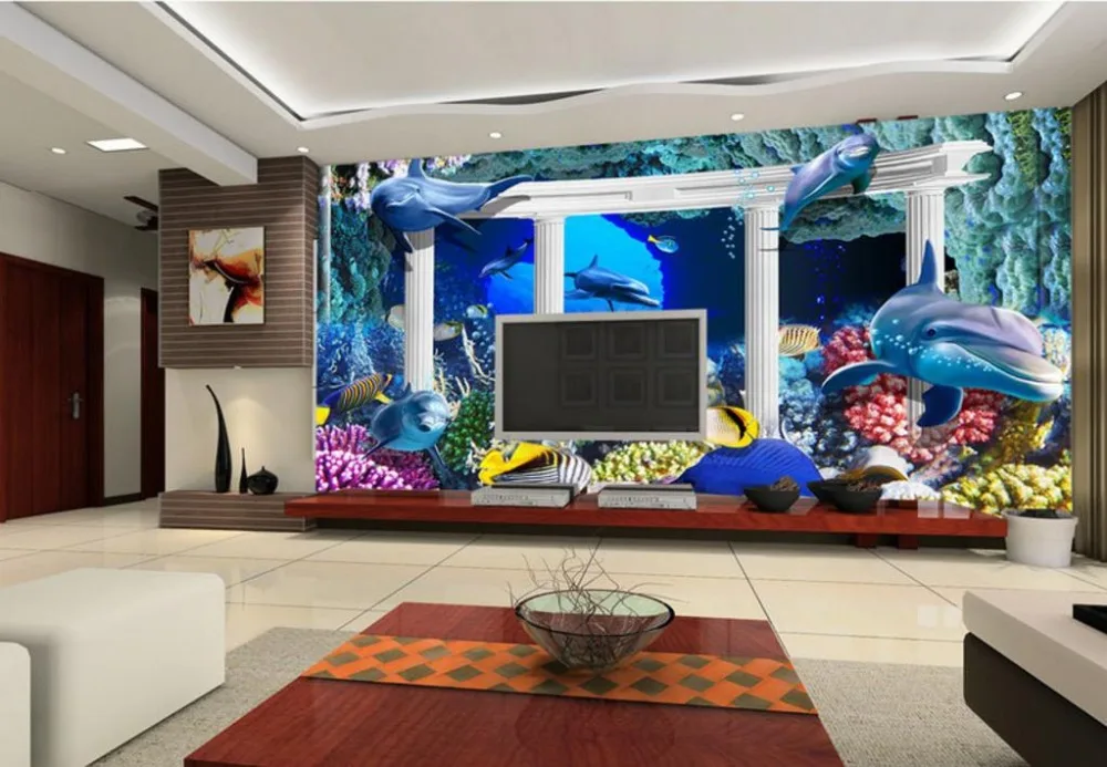 3D обои подводный мир Дельфин для детской комнаты большой дворец Коралл настенная