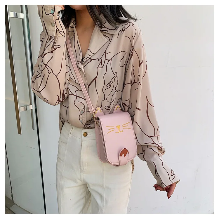 Fashion women Cute Cat Handbag Vintage Shoulder Bags Messenger Bags PU Leather Mini Handbags Cartoon Purse bag