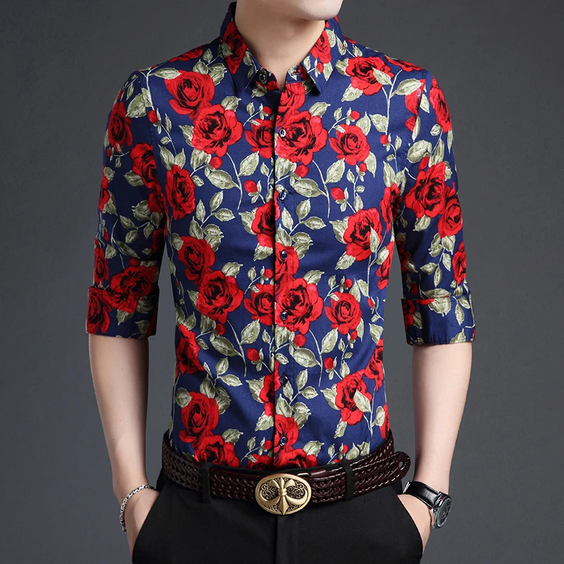 Высококачественные мужские рубашки с цветочным узором осенняя мужская одежда из