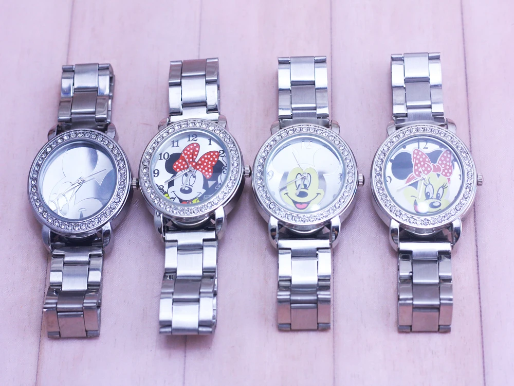 Часы с рисунком Minnie на циферблате Мужские Женские часы из нержавеющей стали часы с мультяшной мышкой Спортивные кварцевые наручные часы