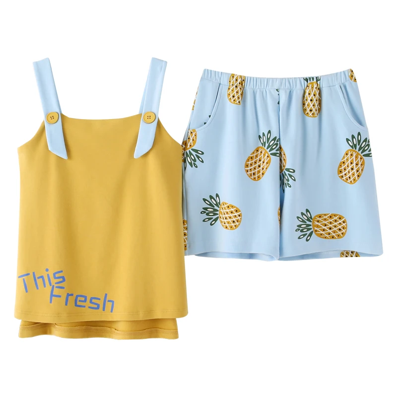 Жилет для пары летние пижамы 100% хлопок без рукавов пижамные комплекты