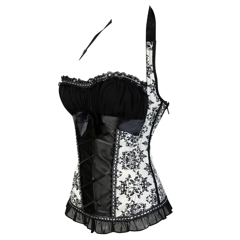 

Sapubonva halter corset top lace flower print overbust corselet vest corsets and bustiers brocade gothic sexy lingerie ladies
