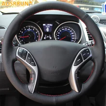 AOSRRUN Leather Hand-stitched Car Steering Wheel Covers For Hyundai Elantra 2011-2016 Avante i30 2012-2016 Car accessories
