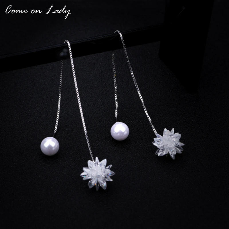 Женские серьги-капельки с кристаллами AAA и кубическим цирконием, в виде снежинок, серебристые, элегантные, ALER498